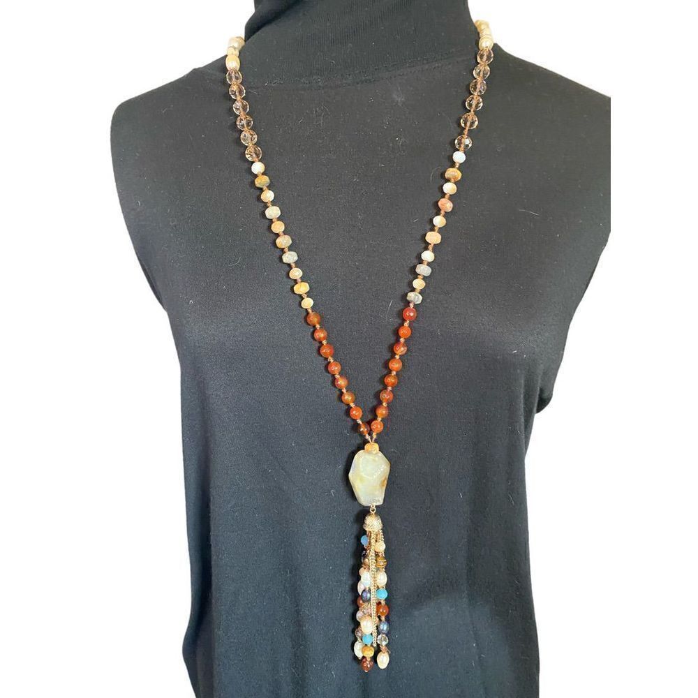 Glassbeadednaturalnecklace Withtassels